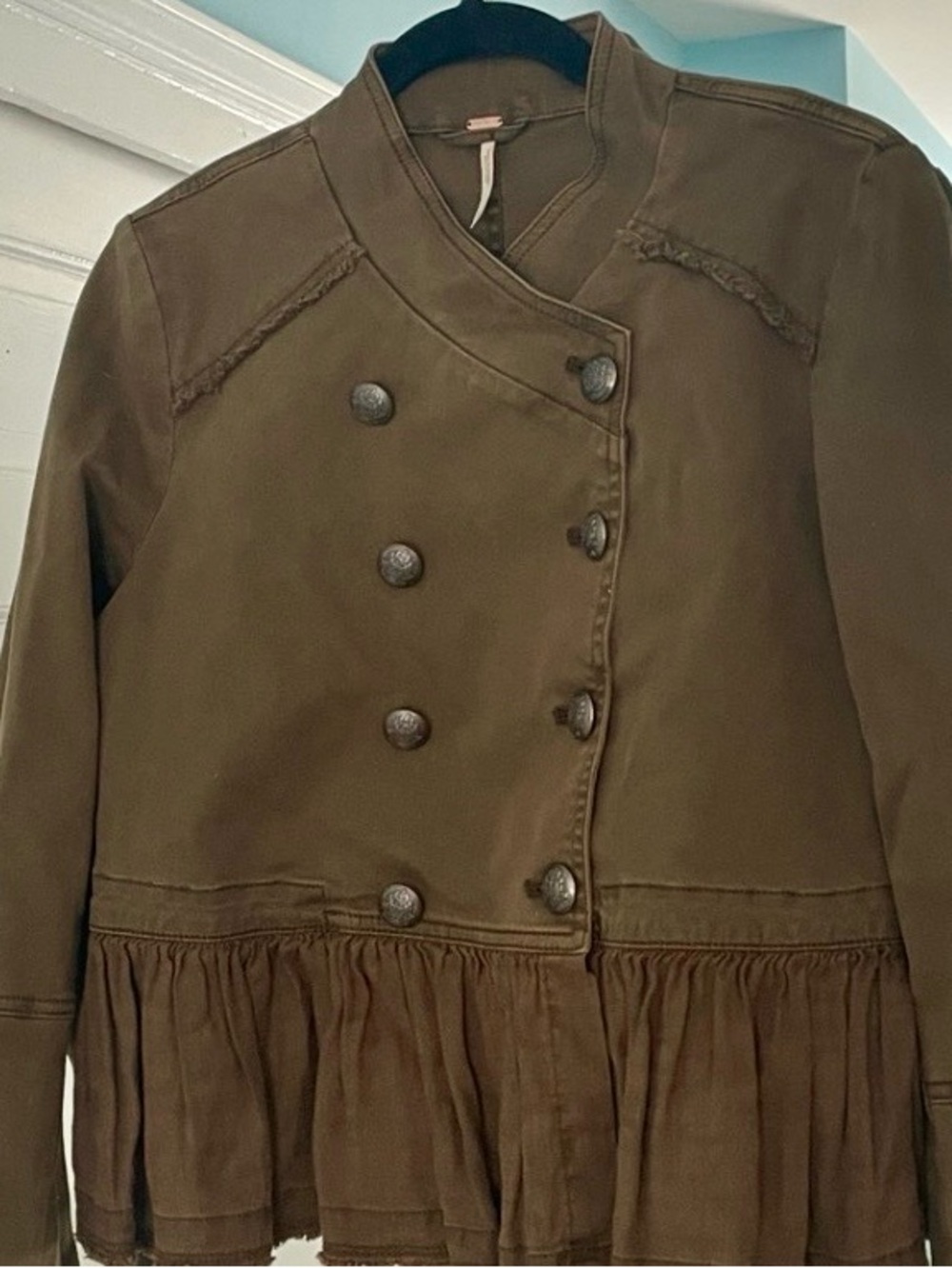XS Free People Ruffle
Hem Military Jacket